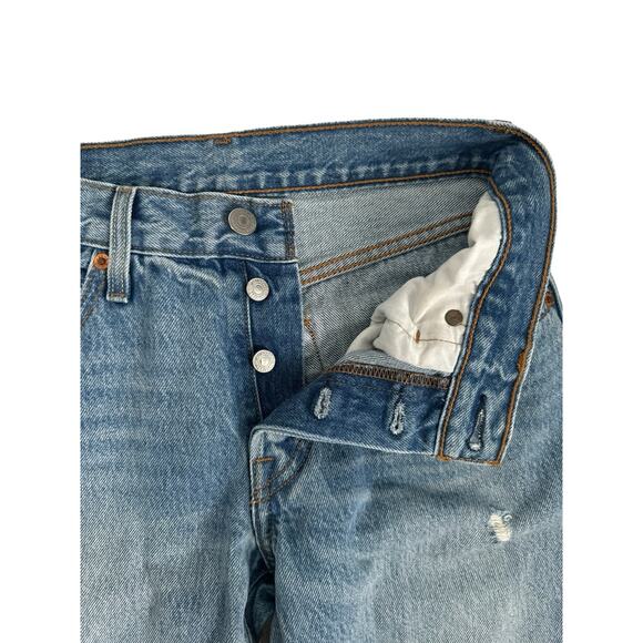 Levi 501 Cropped Straight Jeans Ankle Distressed Hem 90s Grunge Preppy Y2K Sz 24 - Picture 5 of 12